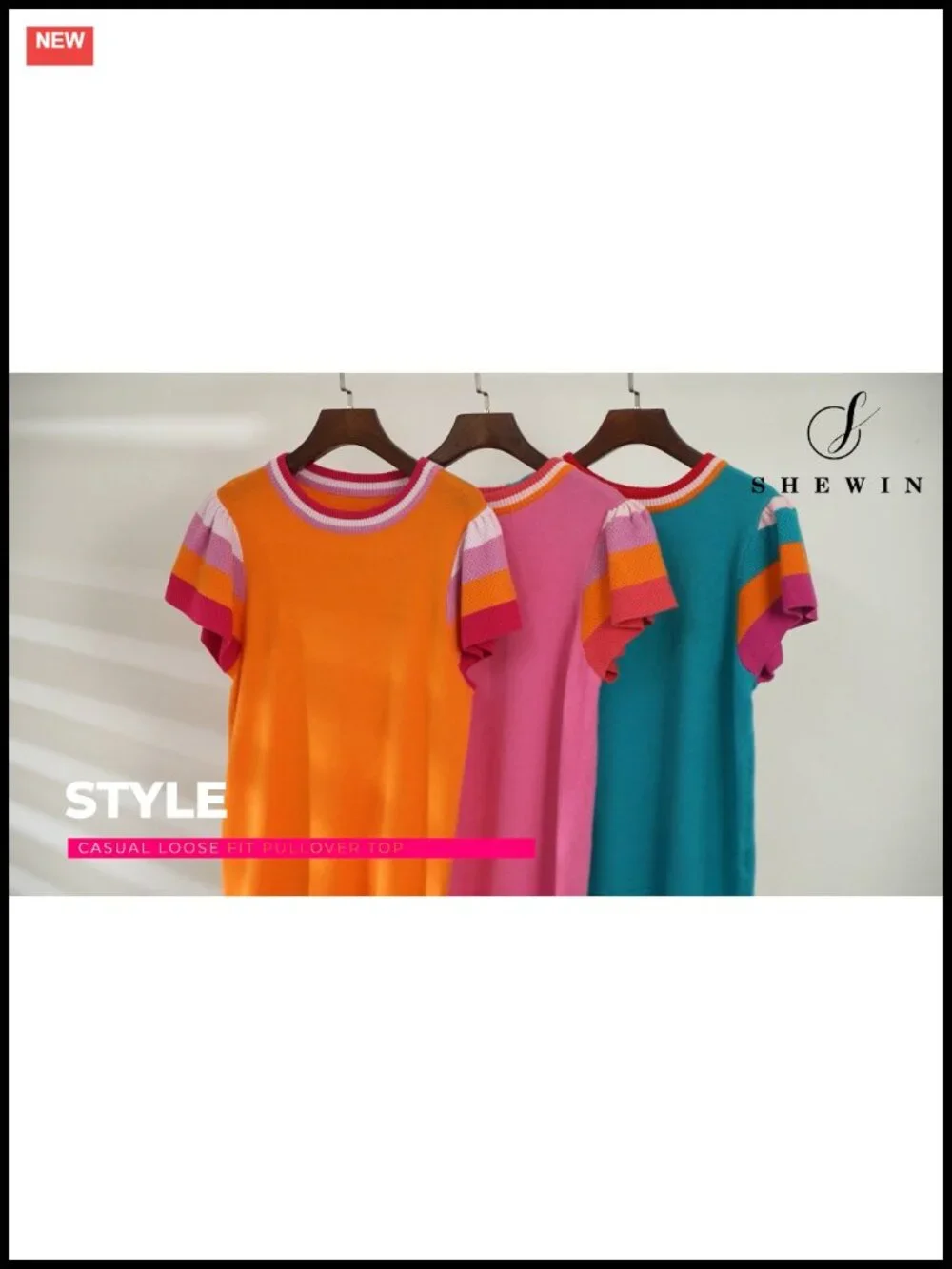 Women's Color Block Knit Pullover Sweater Short Sleeve Crewneck Lightweight